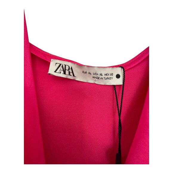 ZARA Draped Sexy Strappy Barbie Pink Midi Satin Slip Dress NWT Blogger Fav XL - Picture 14 of 16